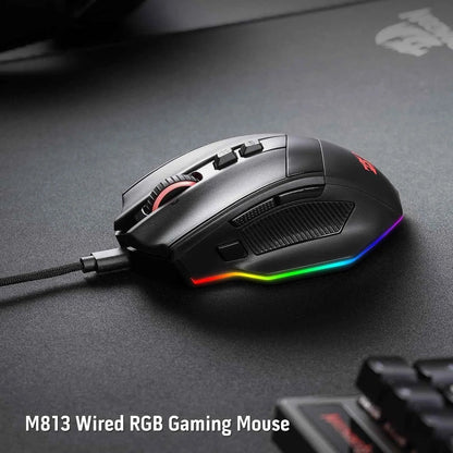 Redragon m813 rgb gaming mouse - ergonomic wired design with 4d dual mode scroll wheel - mouse