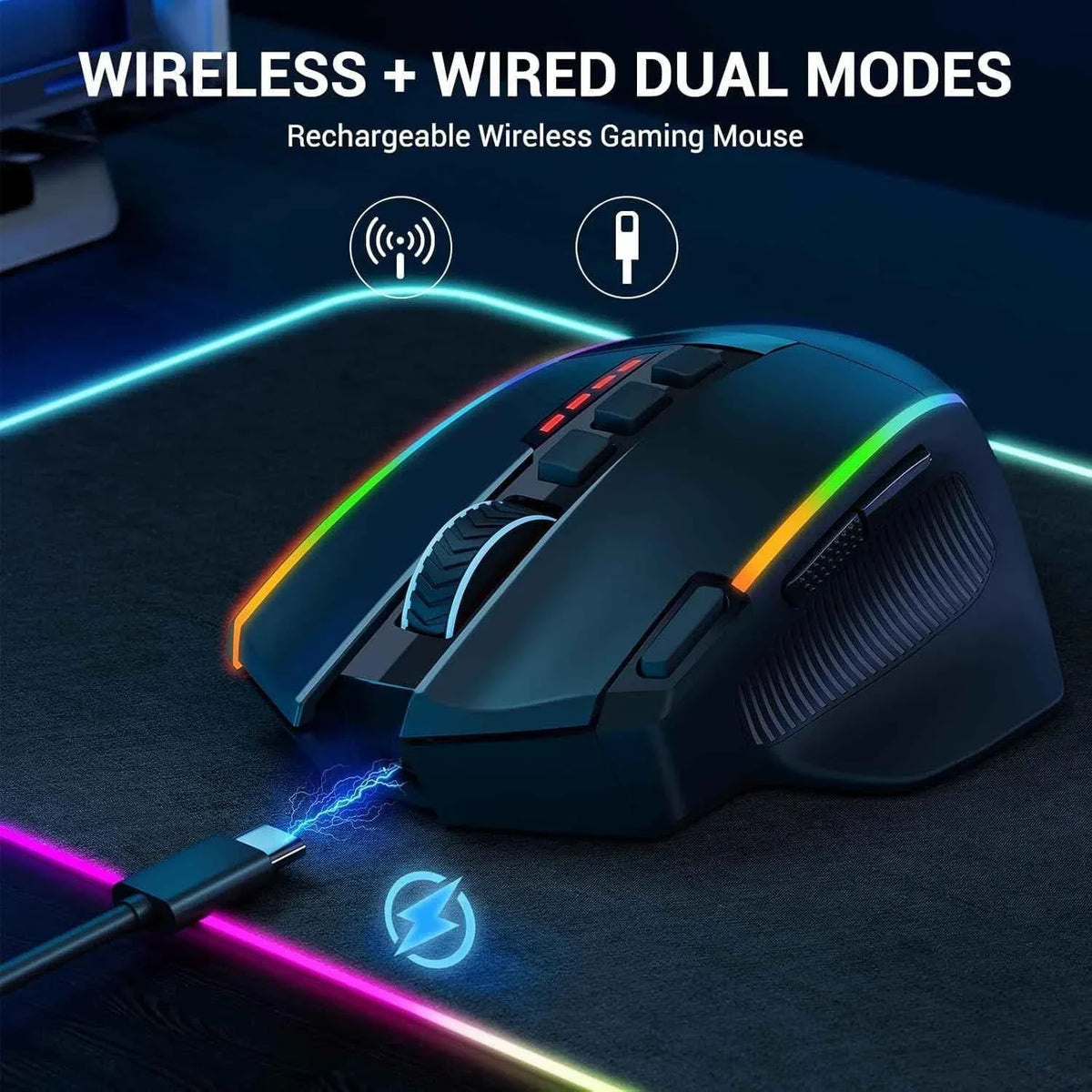 Redragon m915wl gaming mouse - wireless ergonomic 16000 dpi with rapid response - mouse