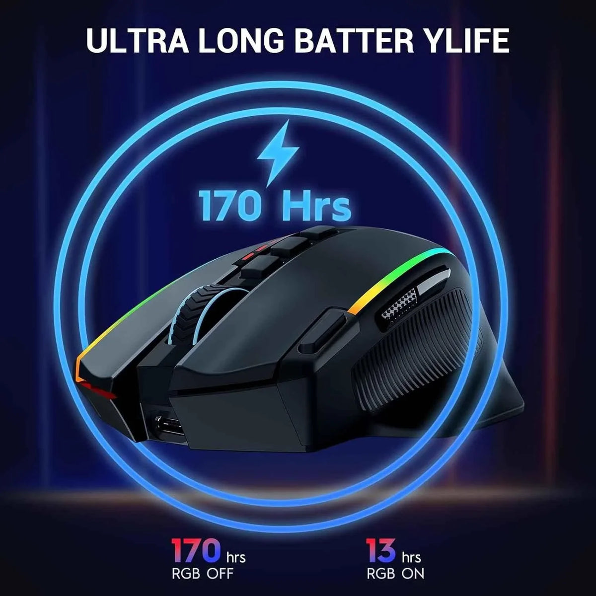 Redragon m915wl gaming mouse - wireless ergonomic 16000 dpi with rapid response - mouse