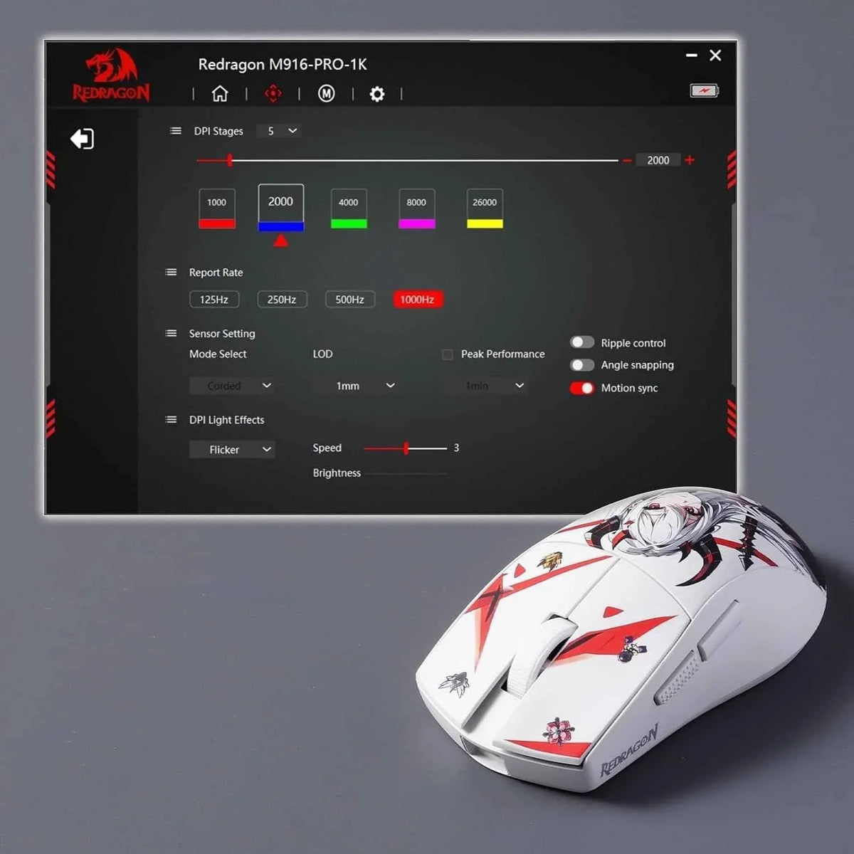 Redragon m916ak pro gaming mouse - 3-mode anime design 42g ultra-light 26k dpi - mouse