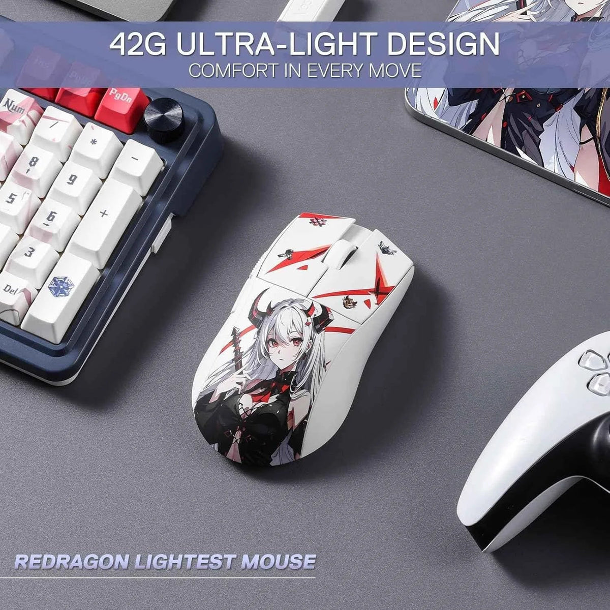 Redragon m916ak pro gaming mouse - 3-mode anime design 42g ultra-light 26k dpi - mouse