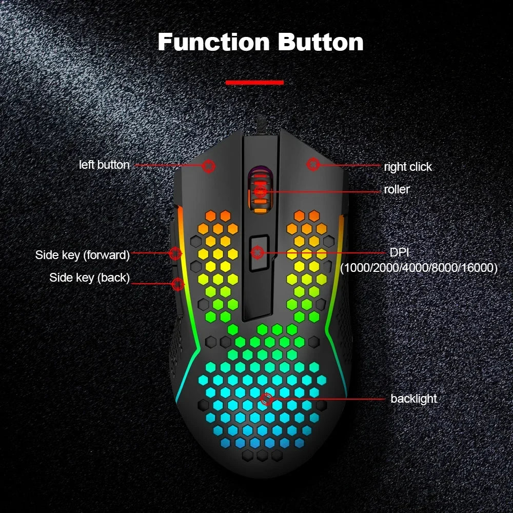 Redragon m987p-k gaming mouse - lightweight rgb design for ultimate performance - mouse
