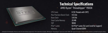 Amd ryzen threadripper 1900x 3.8 ghz 8-core str4 - pc hardware