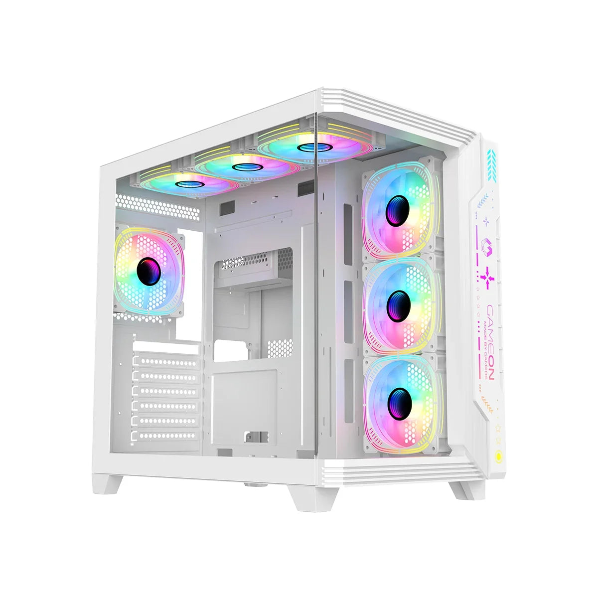 Gameon pulse artic series argb mid tower gaming case - white