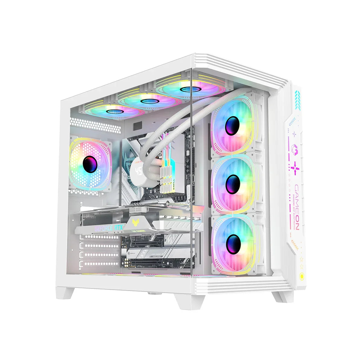 Gameon pulse artic series argb mid tower gaming case - white