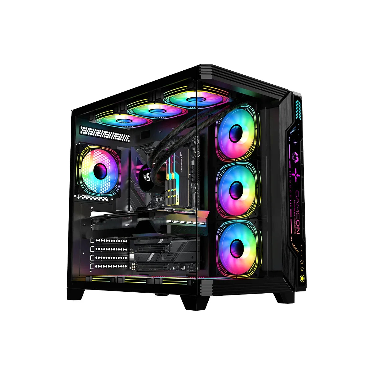 Gameon pulse midnight series argb mid tower gaming case - black