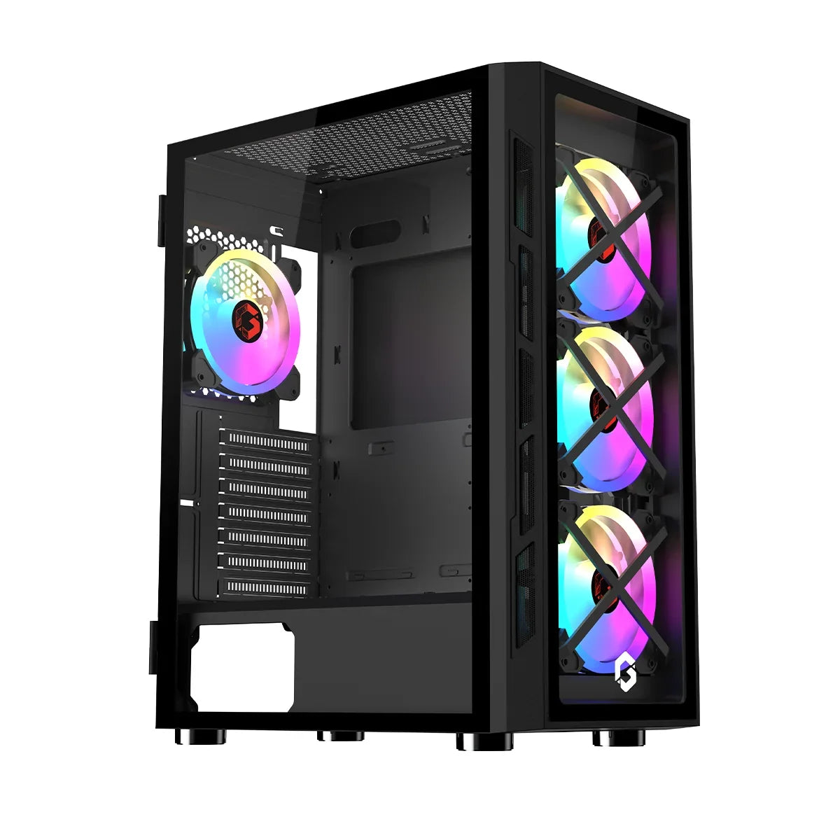 Gameon trident iii mid tower gaming case (fixed argb) 4 fans