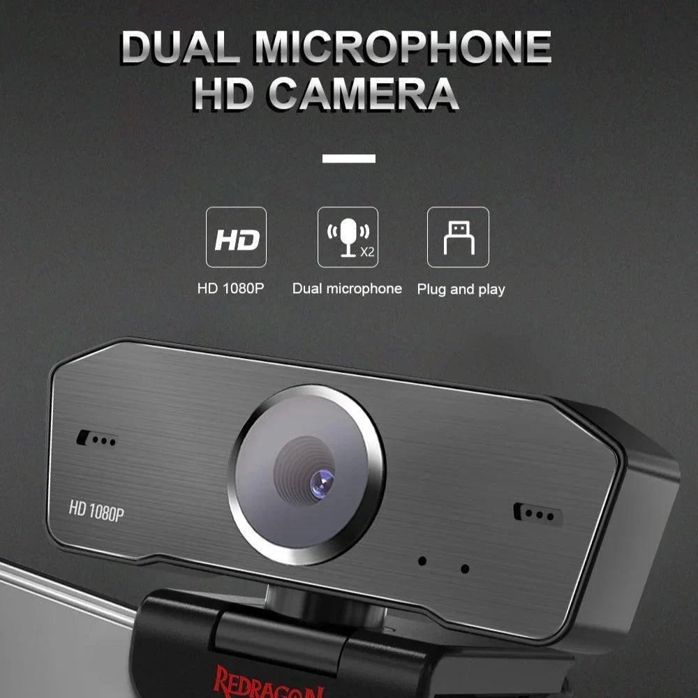 Redragon gw800 hitman 1080p webcam with built-in dual microphone - streaming