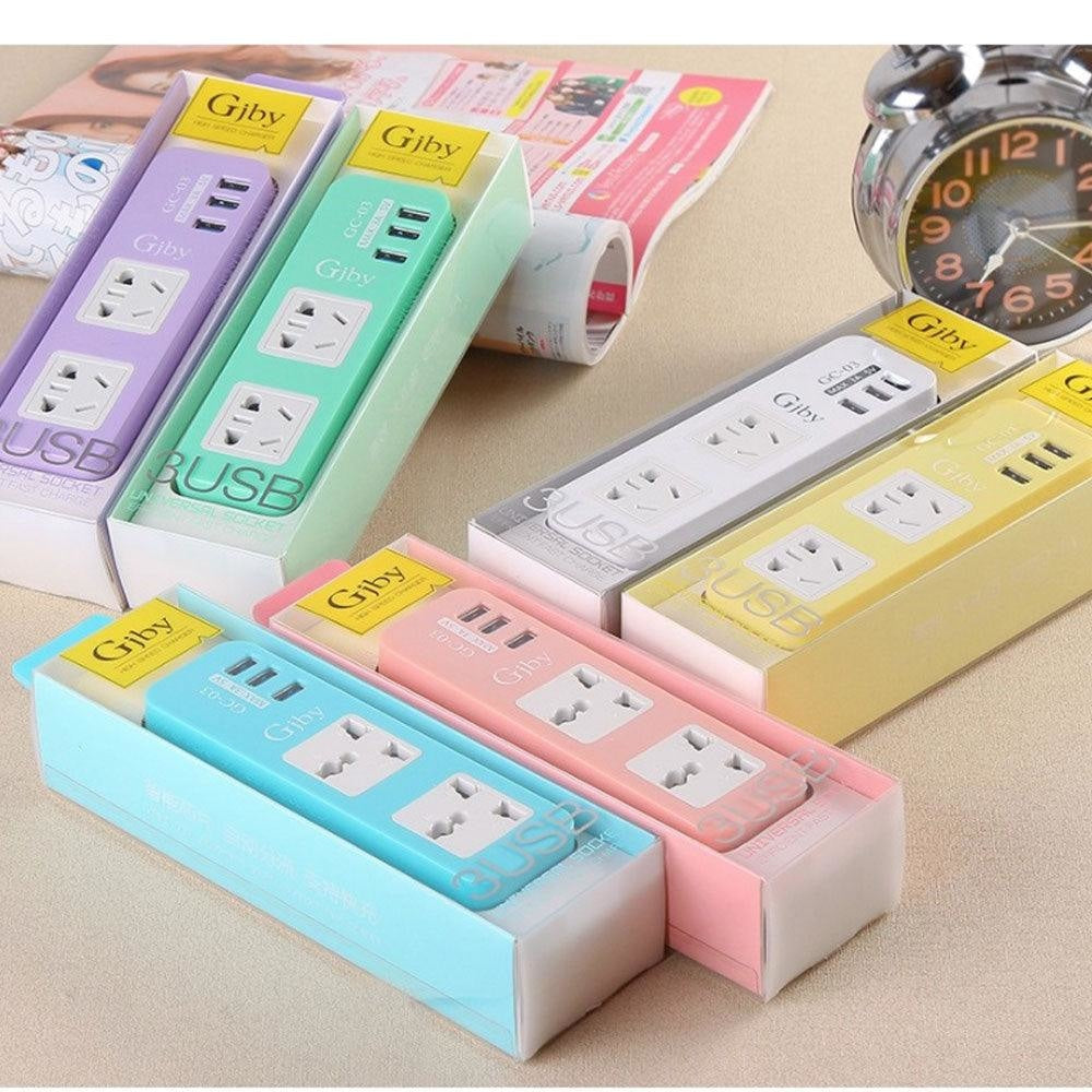 GJBY GC 03 Universal Smart Socket Power Strip With 3 USB Ports Cables & Chargers