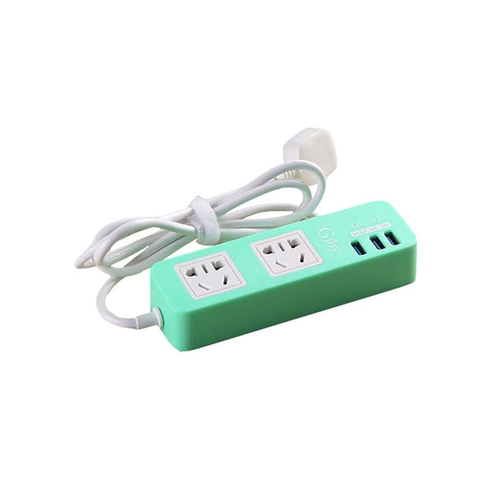 GJBY GC 03 Universal Smart Socket Power Strip With 3 USB Ports Cables & Chargers