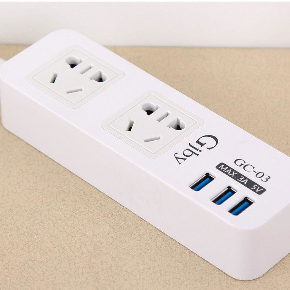 GJBY GC 03 Universal Smart Socket Power Strip With 3 USB Ports Cables & Chargers