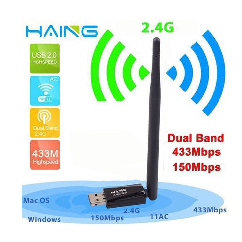 Haing HI 1600 WUA USB WiFi Wireless Adapter 600Mbps Cables & Chargers