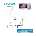 Haing HI 1600 WUA USB WiFi Wireless Adapter 600Mbps Cables & Chargers