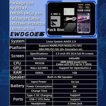 R36s handheld game console 3.5 inch ips screen retro gaming console 64g card - console | video console