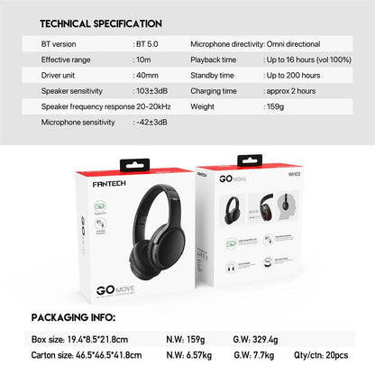 Fantech go move wireless headphone wh03-bt2