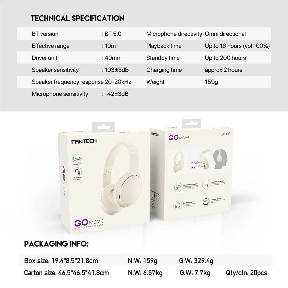 Fantech go move wireless headphone wh03-bt2