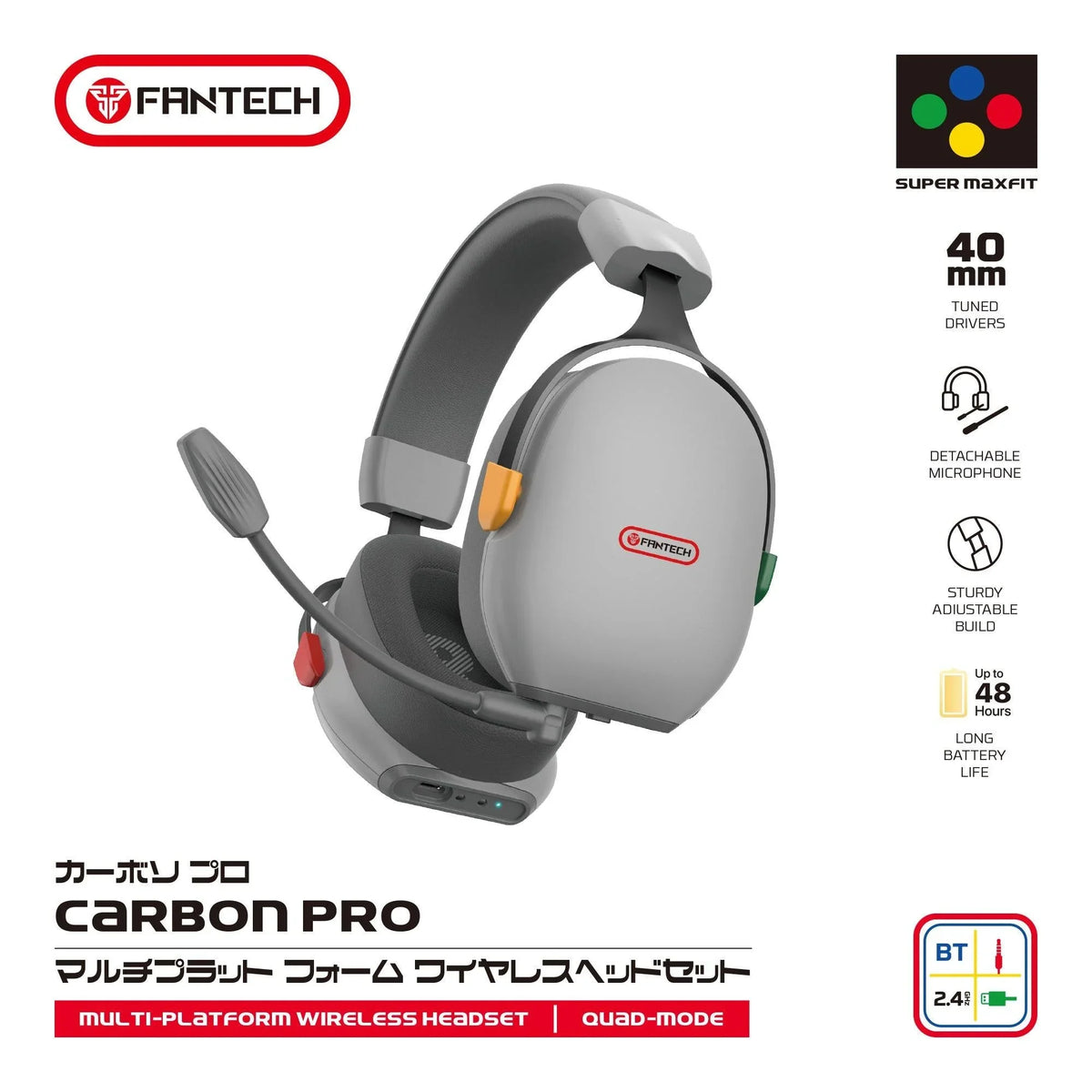 Fantech super maxfit carbon pro bluetooth wireless headset with detachable mic