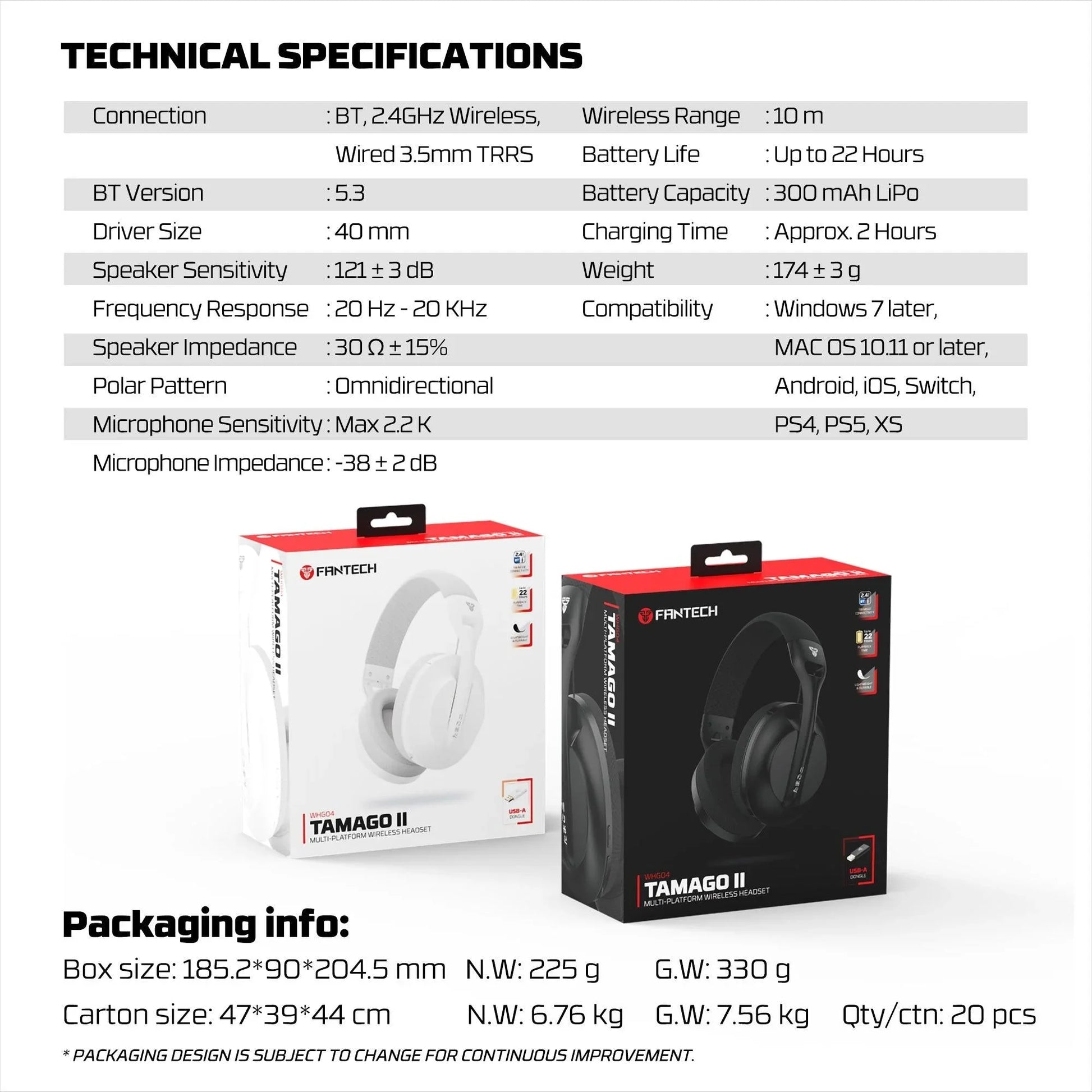 Fantech whg04 tamago ii multi-platform wireless gaming headset white headsets
