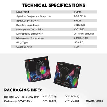 Fantech aurora hg29 7.1 virtual surround sound gaming headset rgb headsets