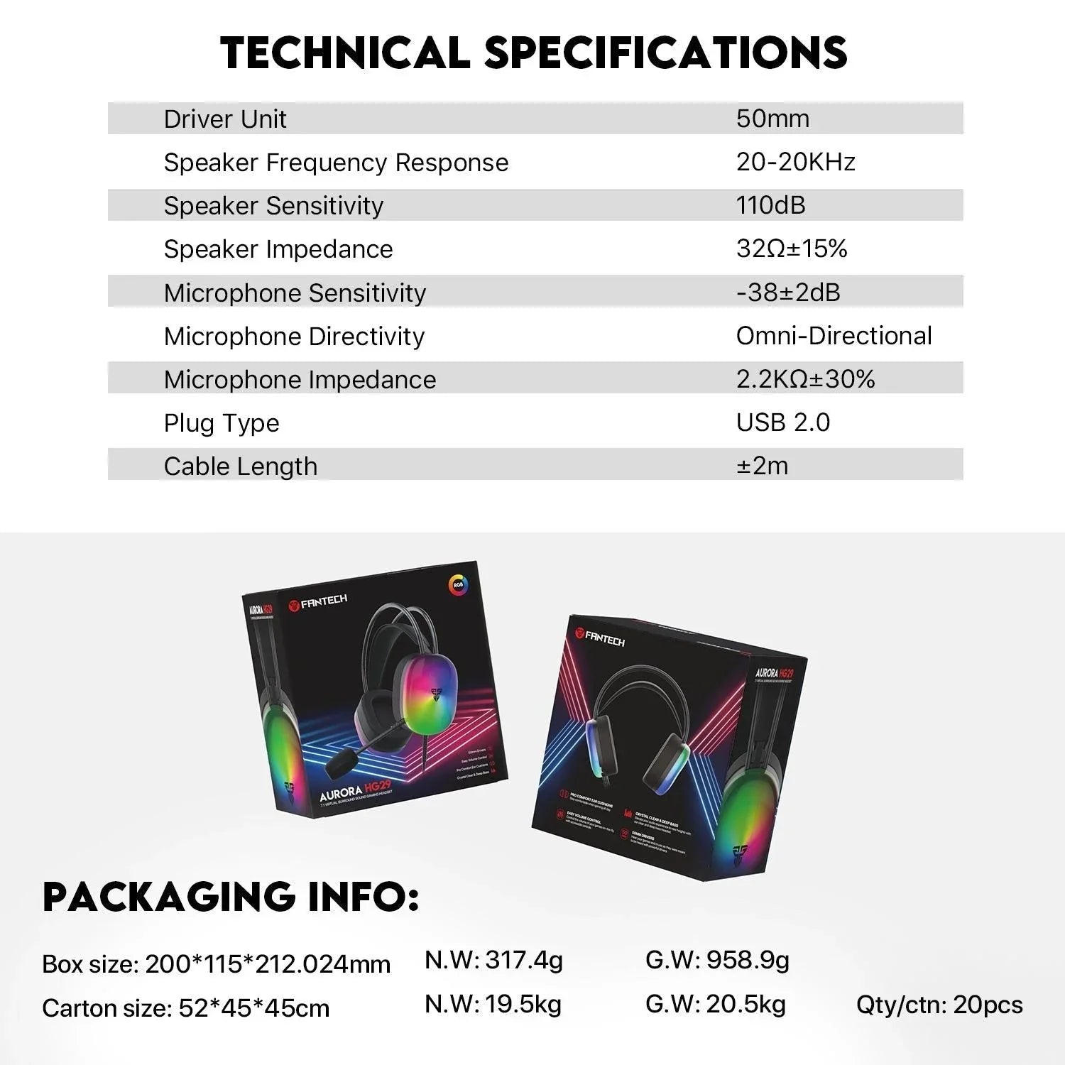Fantech aurora hg29 7.1 virtual surround sound gaming headset rgb headsets