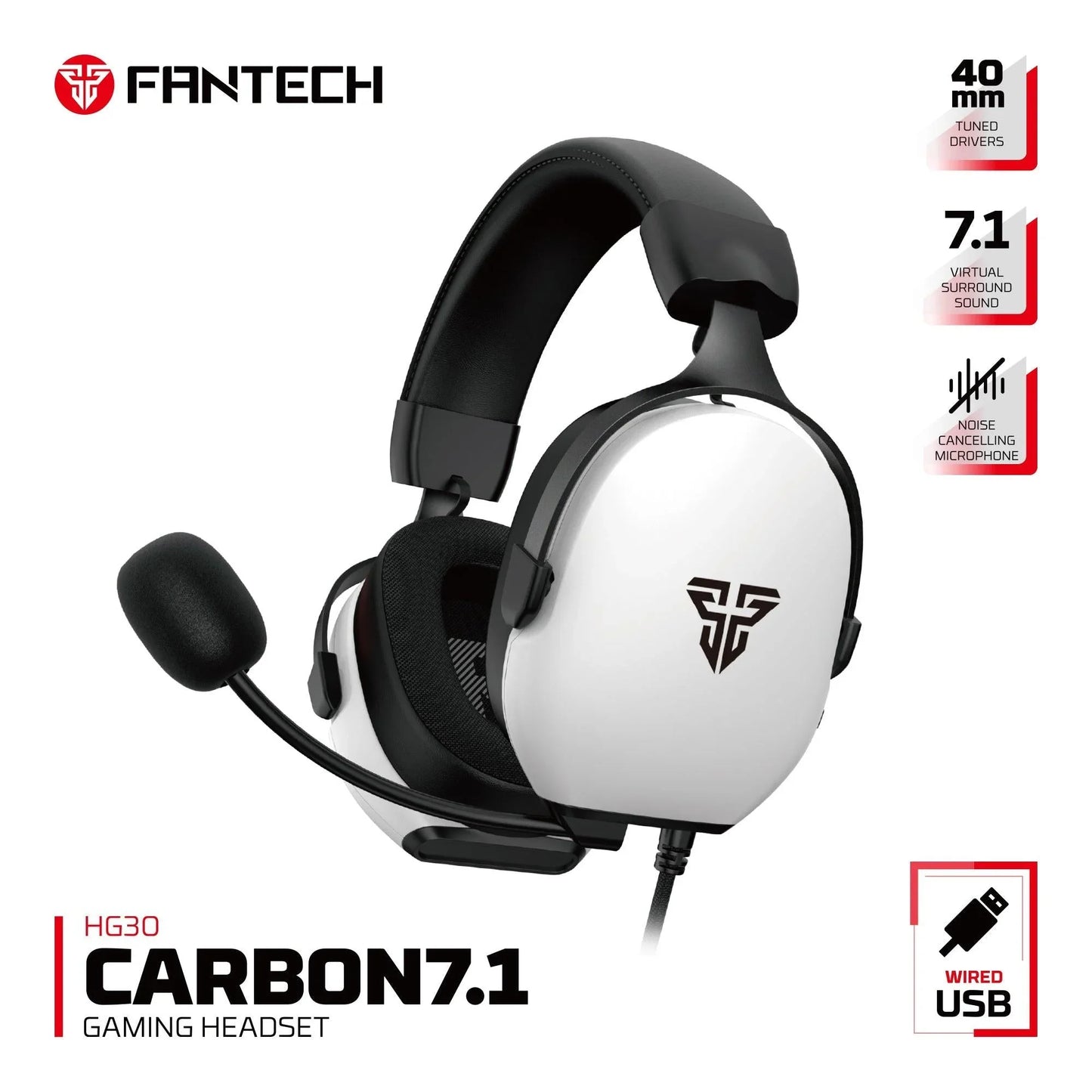 Fantech hg30 carbon 7.1 surround sound gaming headset white headsets
