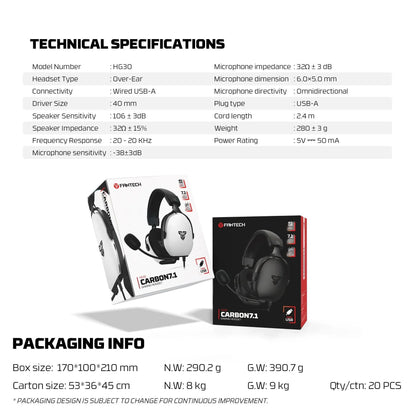 Fantech hg30 carbon 7.1 surround sound gaming headset black headsets