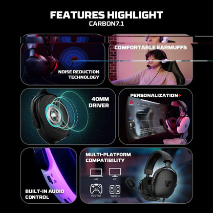 Fantech hg30 carbon 7.1 surround sound gaming headset white headsets