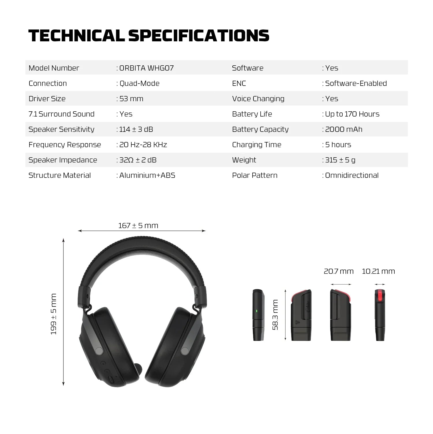 Fantech orbita whg07 2.4g bluetooth wireless gaming headset 53mm hi-fi 7.1