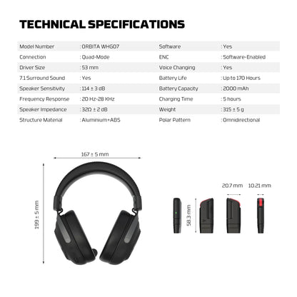 Fantech orbita whg07 2.4g bluetooth wireless gaming headset 53mm hi-fi 7.1