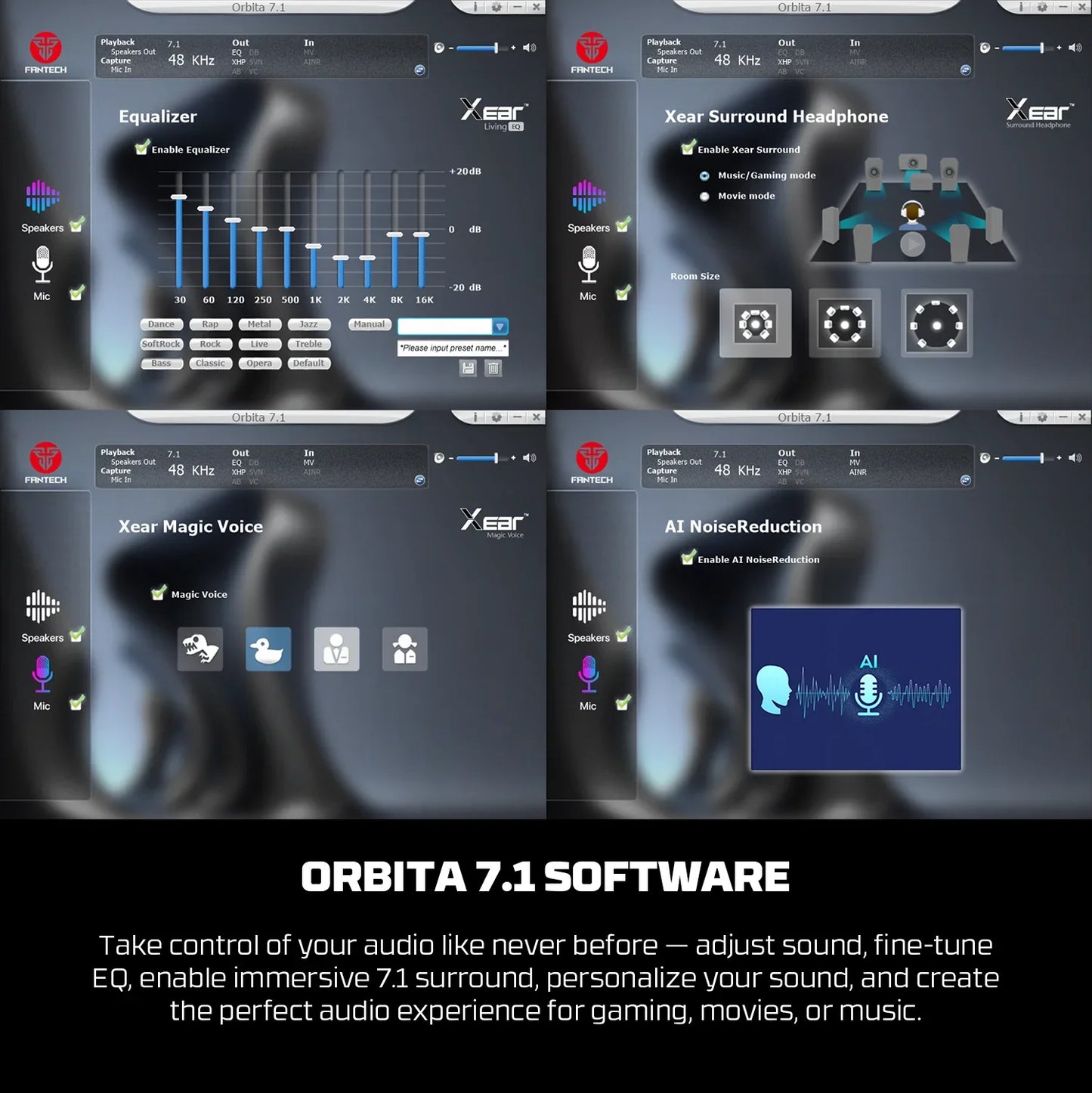 Fantech orbita whg07 2.4g bluetooth wireless gaming headset 53mm hi-fi 7.1