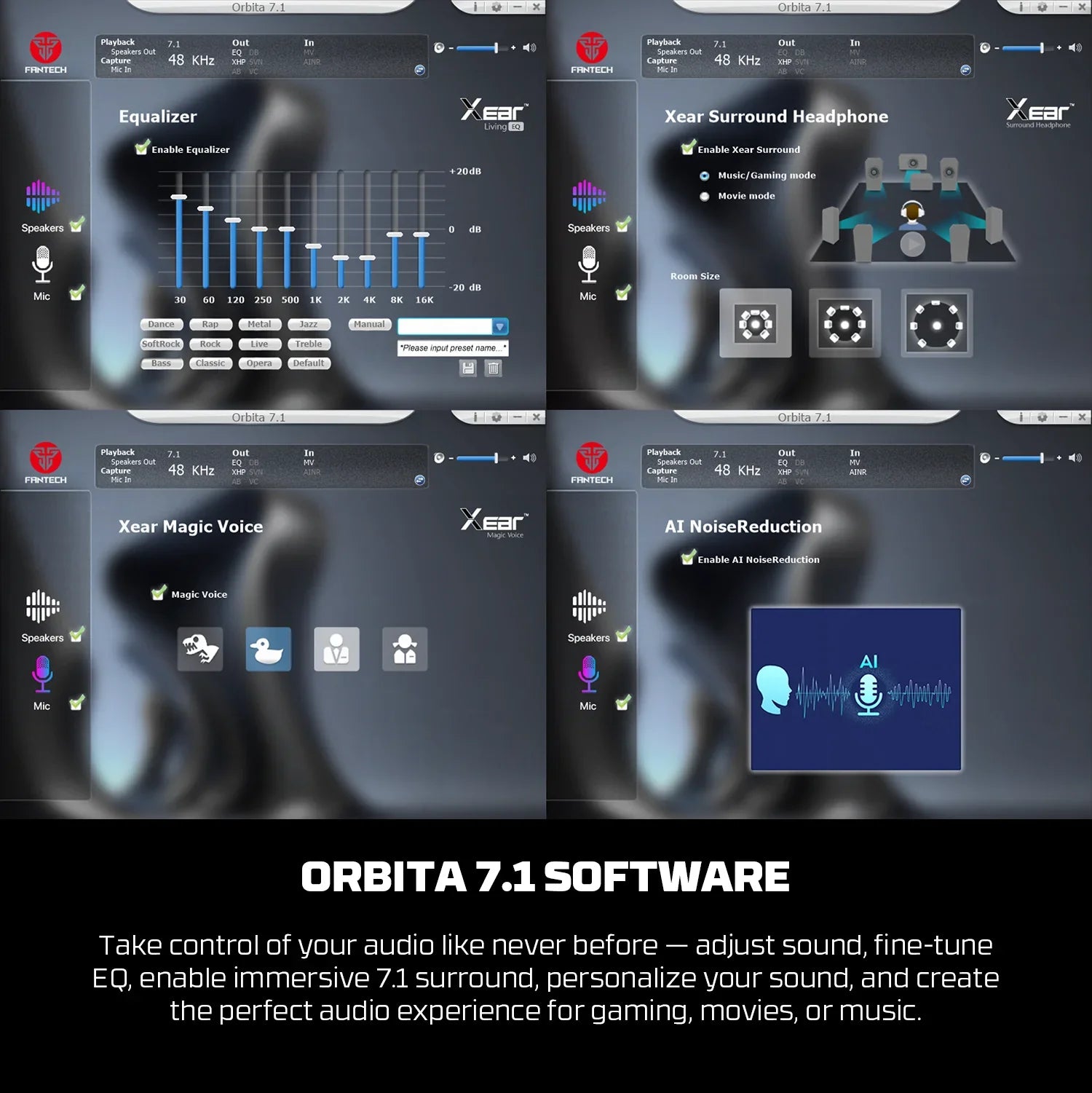 Fantech orbita whg07 2.4g bluetooth wireless gaming headset 53mm hi-fi 7.1