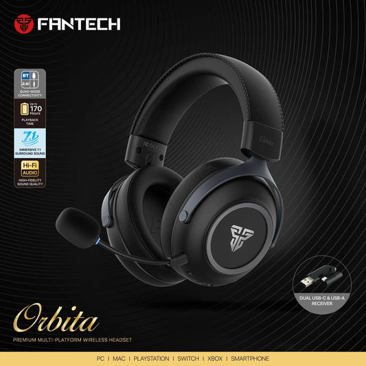 Fantech orbita whg07 2.4g bluetooth wireless gaming headset 53mm hi-fi 7.1