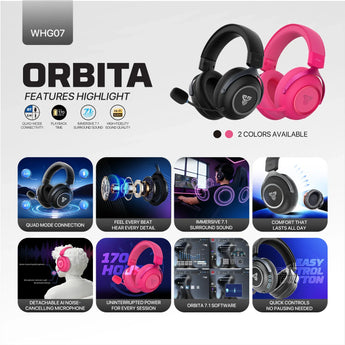 Fantech orbita whg07 2.4g bluetooth wireless gaming headset 53mm hi-fi 7.1