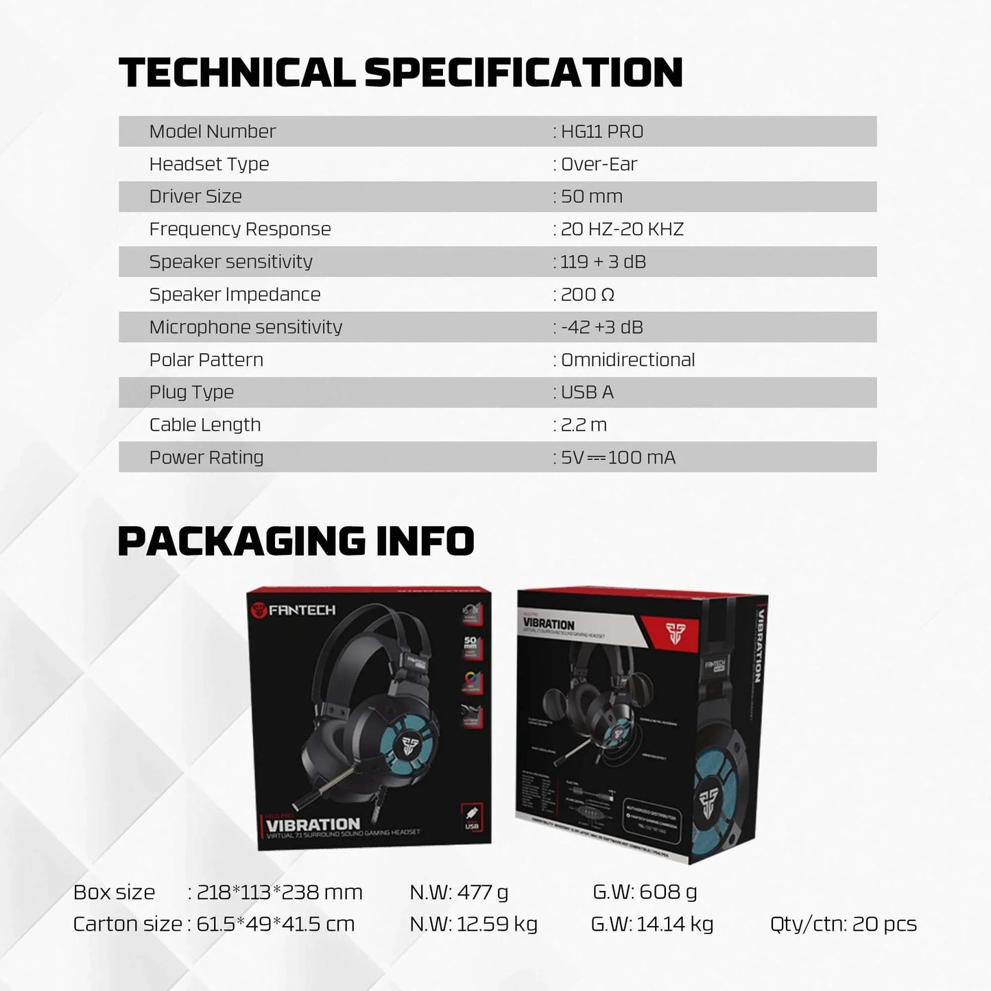 Fantech vibration hg11 pro 7.1 space edition gaming headset headsets