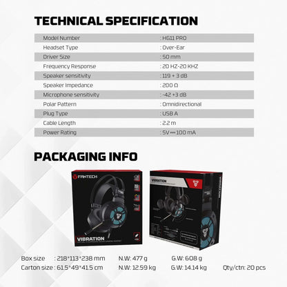 Fantech vibration hg11 pro 7.1 space edition gaming headset headsets