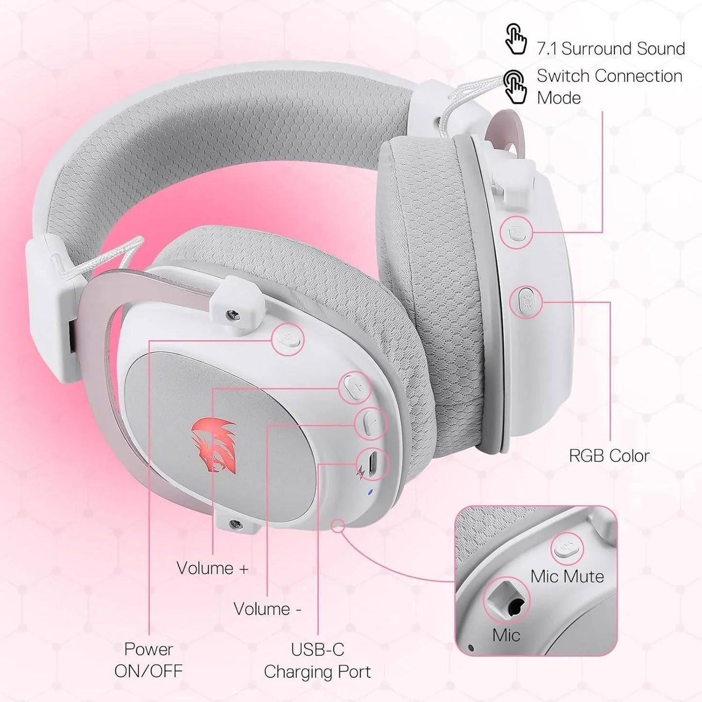 Redragon h510 pro 3-mode rgb gaming headset - 7.1 surround sound - 53mm audio