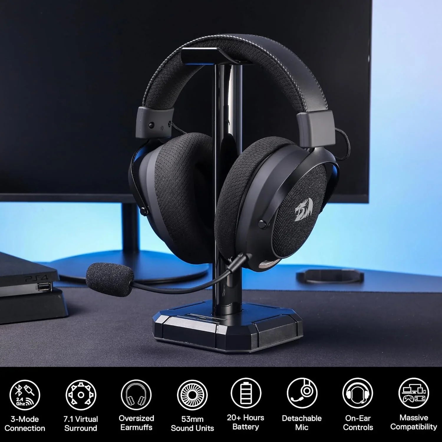 Redragon h858 3-mode wireless gaming headset 7.1 surround sound + redragon