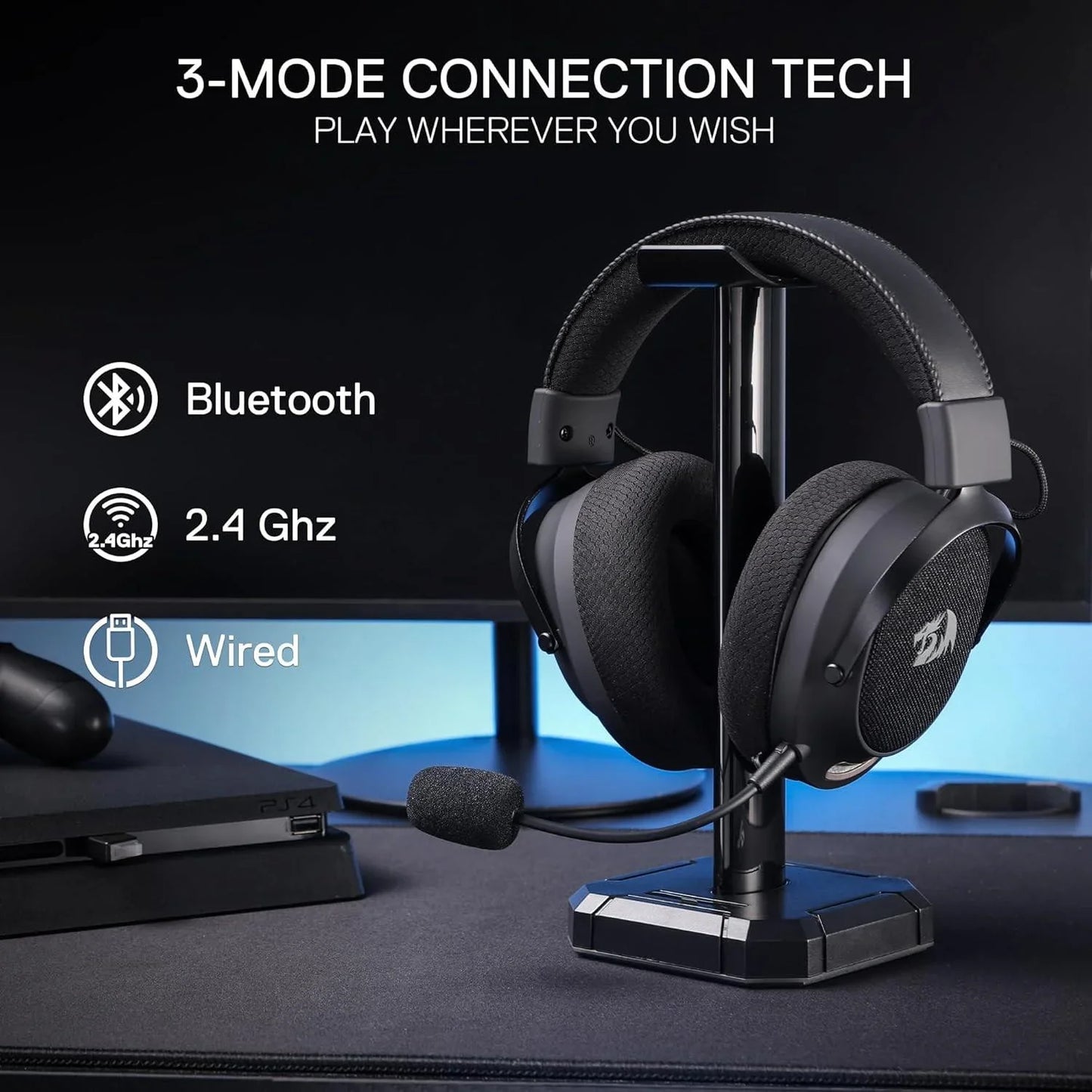 Redragon h858 3-mode wireless gaming headset 7.1 surround sound headphones