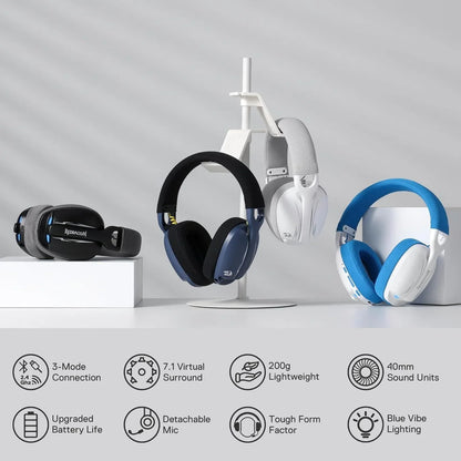 Redragon h878 3-mode wireless blue lighting gaming headset - lightweight - 7.1