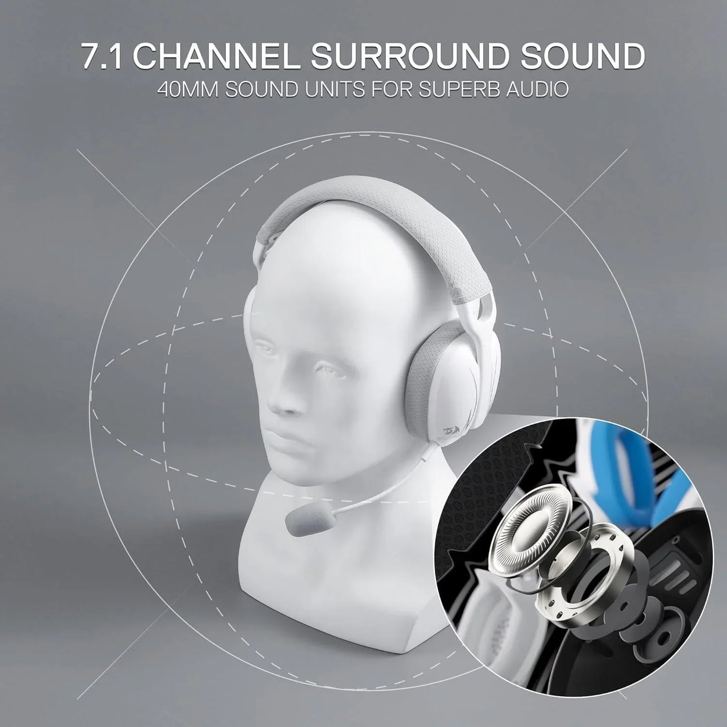 Redragon h878 3-mode wireless blue lighting gaming headset - lightweight - 7.1