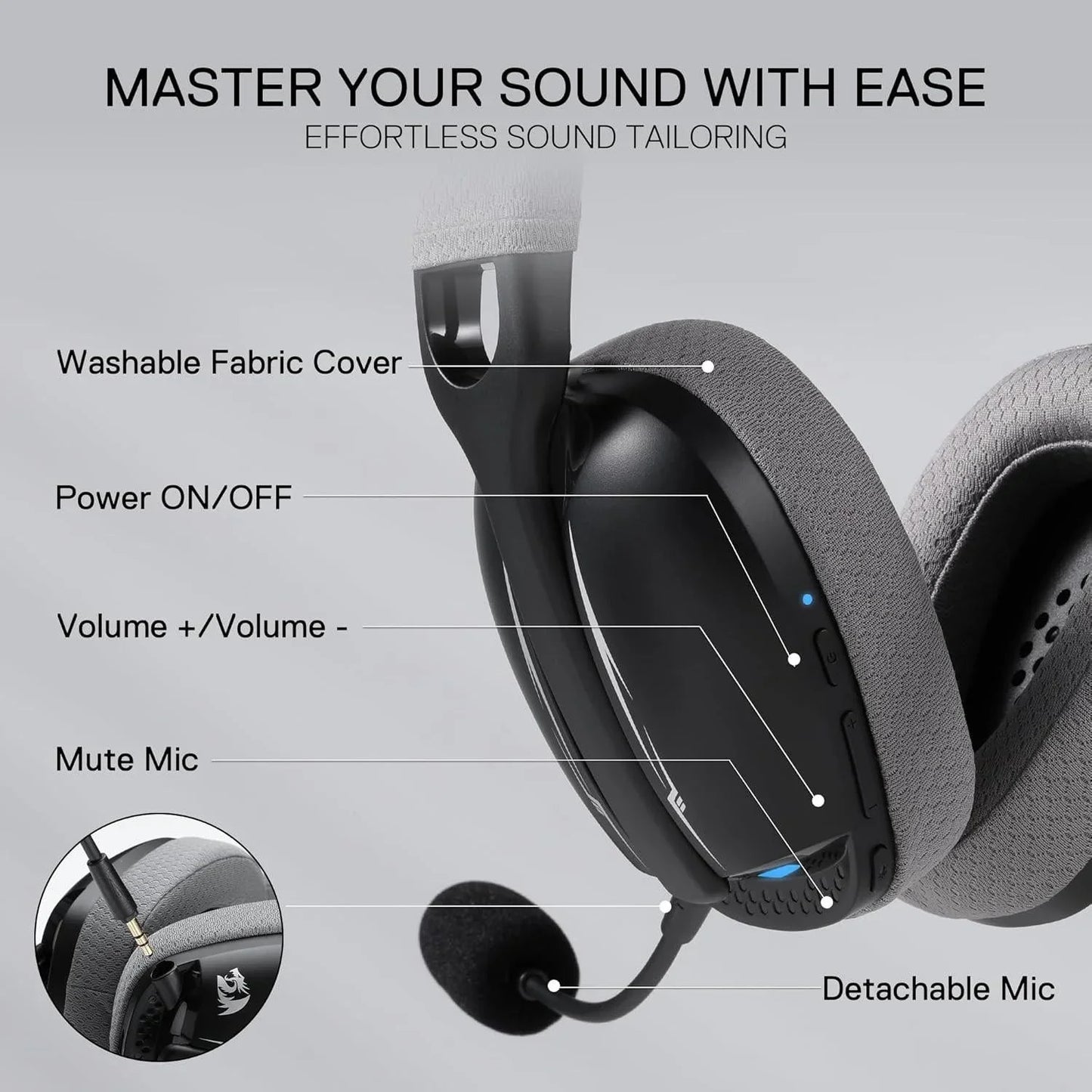 Redragon h878 3-mode wireless blue lighting gaming headset - lightweight - 7.1