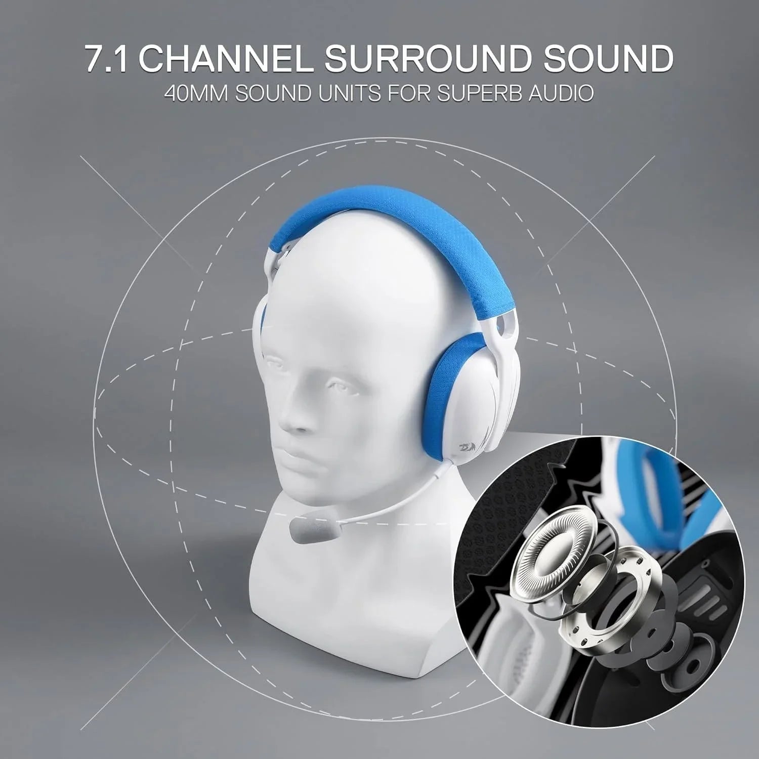 Redragon h878 3-mode wireless blue lighting gaming headset - lightweight - 7.1