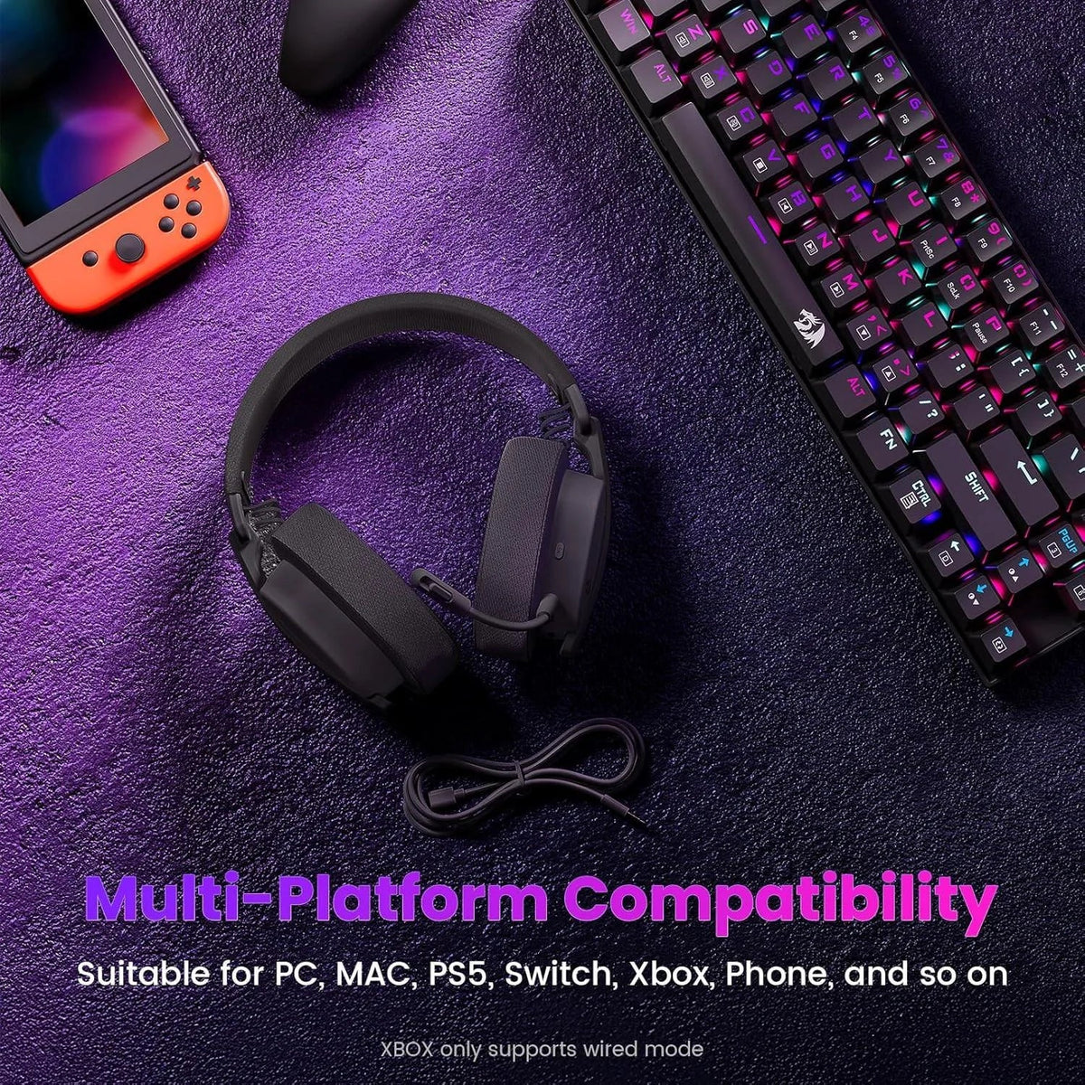 Redragon h888 wireless gaming headset with 7.1 surround sound tri-mode gaming