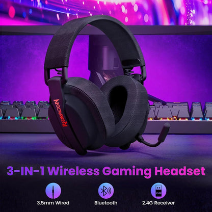 Redragon h888 wireless gaming headset with 7.1 surround sound tri-mode gaming