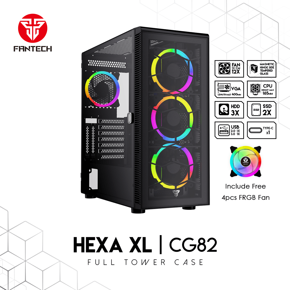 HEXA XL CG82 FULL TOWER CASE WITH FREE 4 PCS FRGB FAN Tower Case & Monitor