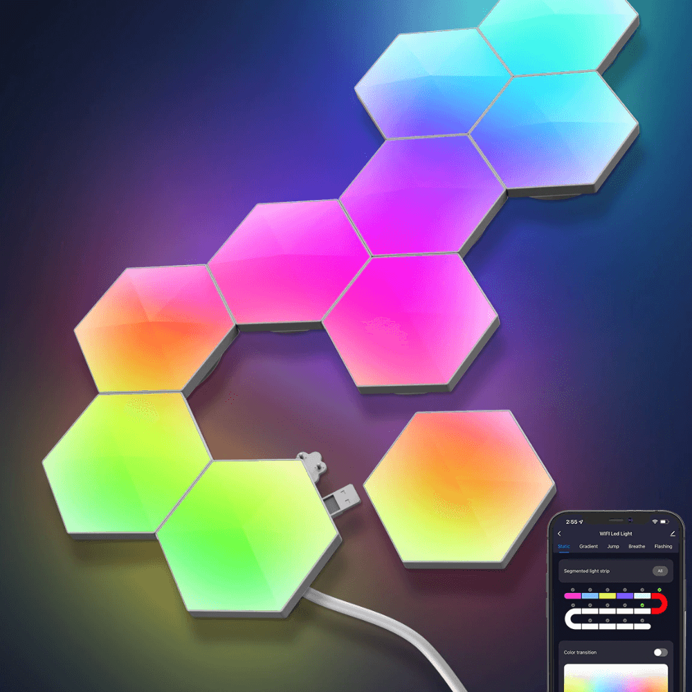 Hexagonal RGBIC light panel with APP + remote control WIFI Lightning
