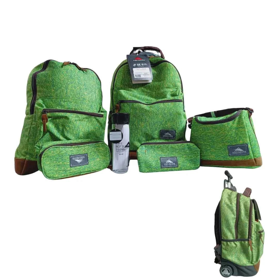 High sierra curve wheeled backpack set (6 pc) green