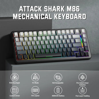 Attack shark m86 wireless mechanical keyboard 75% layout gasket custom