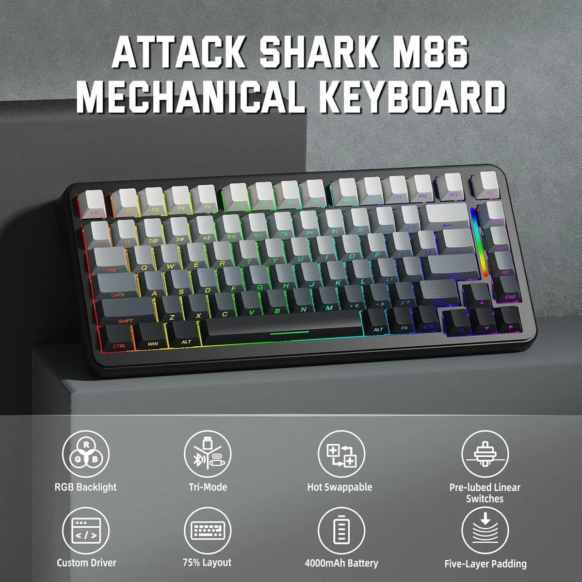 Attack shark m86 wireless mechanical keyboard 75% layout gasket custom