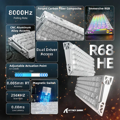 Attack shark r68he 60% wired rapid trigger 8k mechanical rgb gaming keyboard